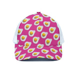 Pink Fried Eggs Pattern Print White Mesh Trucker Cap