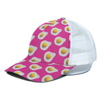 Pink Fried Eggs Pattern Print White Mesh Trucker Cap