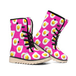 Pink Fried Eggs Pattern Print Winter Boots