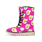 Pink Fried Eggs Pattern Print Winter Boots