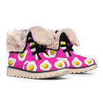 Pink Fried Eggs Pattern Print Winter Boots