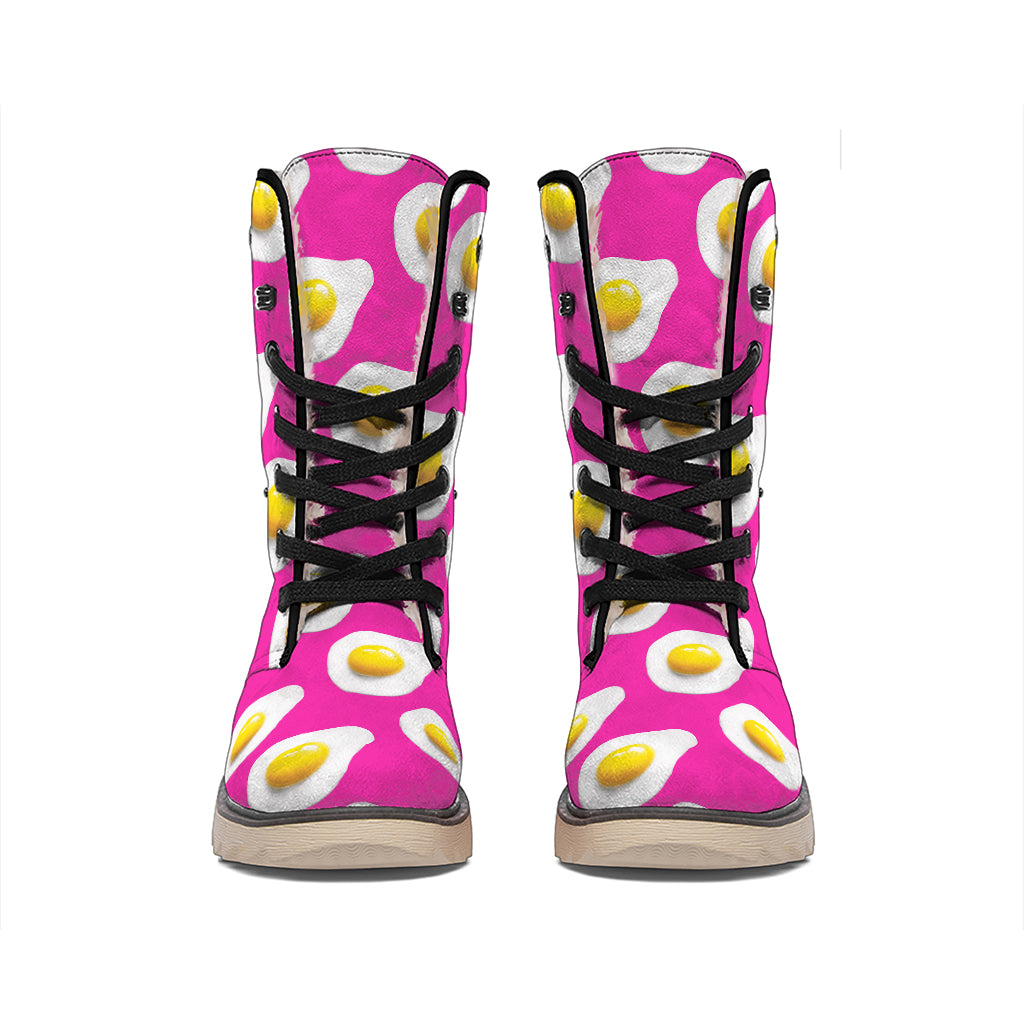 Pink Fried Eggs Pattern Print Winter Boots