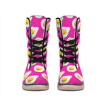 Pink Fried Eggs Pattern Print Winter Boots