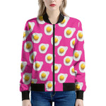 Pink Fried Eggs Pattern Print Women's Bomber Jacket