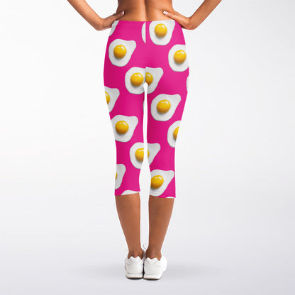 Pink Fried Eggs Pattern Print Women's Capri Leggings