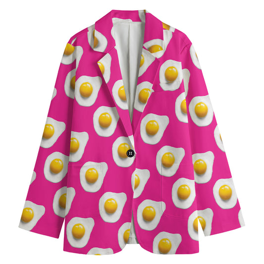 Pink Fried Eggs Pattern Print Women's Cotton Blazer