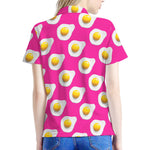 Pink Fried Eggs Pattern Print Women's Polo Shirt