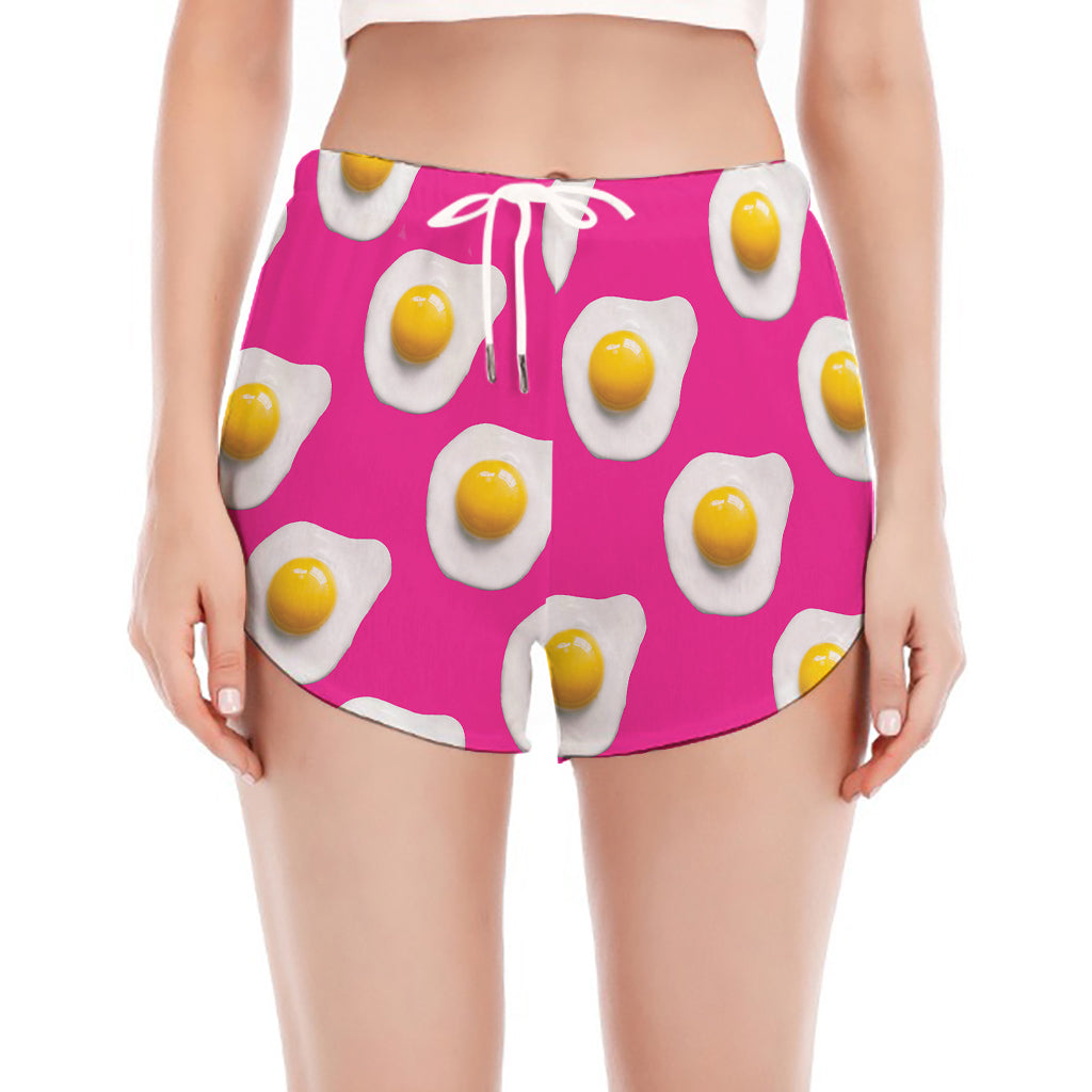 Pink Fried Eggs Pattern Print Women's Split Running Shorts