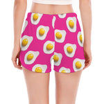 Pink Fried Eggs Pattern Print Women's Split Running Shorts