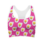 Pink Fried Eggs Pattern Print Women's Sports Bra