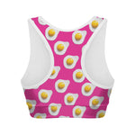 Pink Fried Eggs Pattern Print Women's Sports Bra