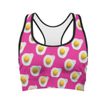 Pink Fried Eggs Pattern Print Women's Sports Bra