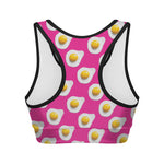 Pink Fried Eggs Pattern Print Women's Sports Bra