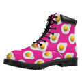Pink Fried Eggs Pattern Print Padded Collar Lace Up Boots