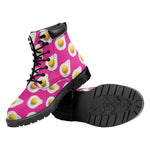 Pink Fried Eggs Pattern Print Work Boots