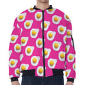 Pink Fried Eggs Pattern Print Zip Sleeve Bomber Jacket