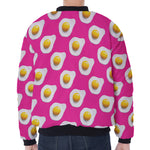 Pink Fried Eggs Pattern Print Zip Sleeve Bomber Jacket