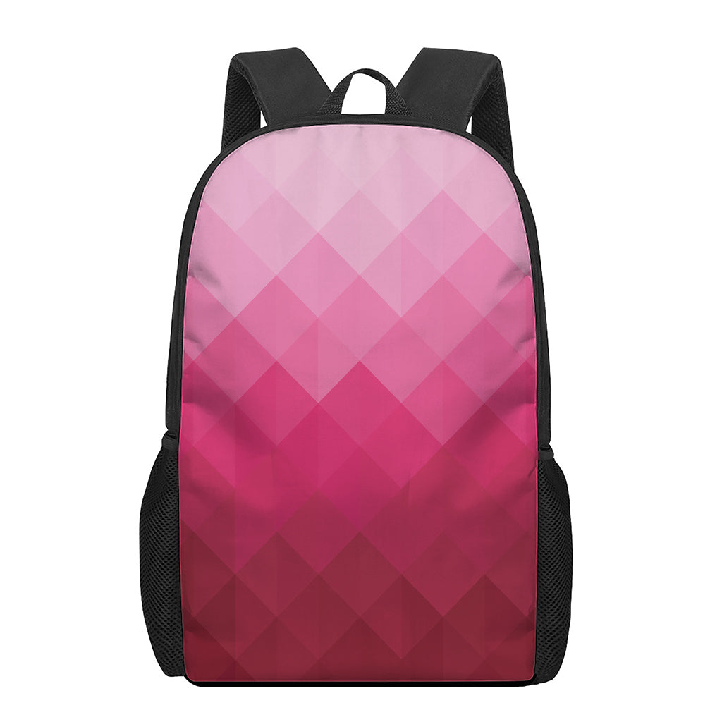 Pink Geometric Square Pattern Print 17 Inch Backpack