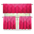 Pink Geometric Square Pattern Print 3 Piece Kitchen Curtains
