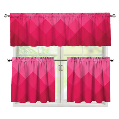 Pink Geometric Square Pattern Print 3 Piece Kitchen Curtains