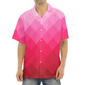 Pink Geometric Square Pattern Print Aloha Shirt
