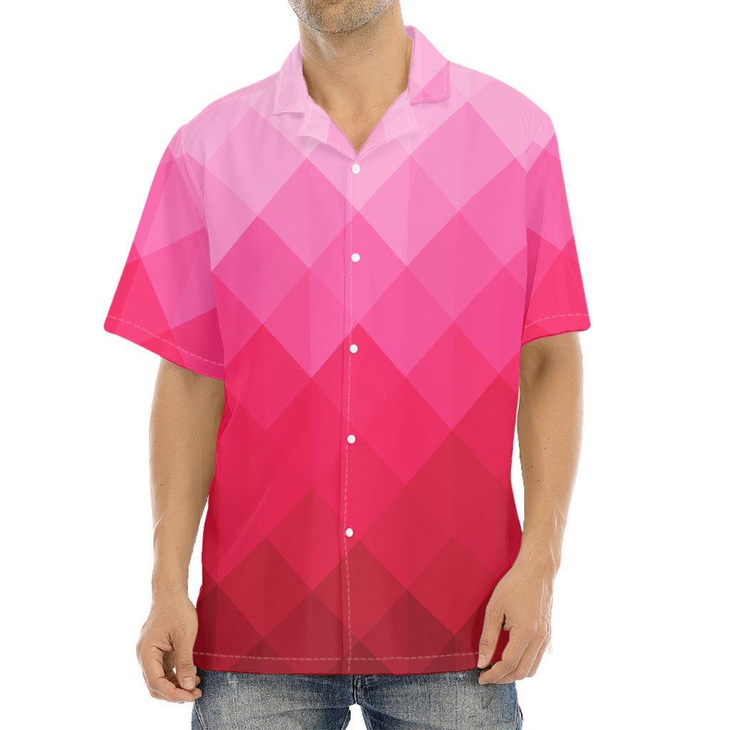 Pink Geometric Square Pattern Print Aloha Shirt