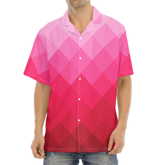Pink Geometric Square Pattern Print Aloha Shirt
