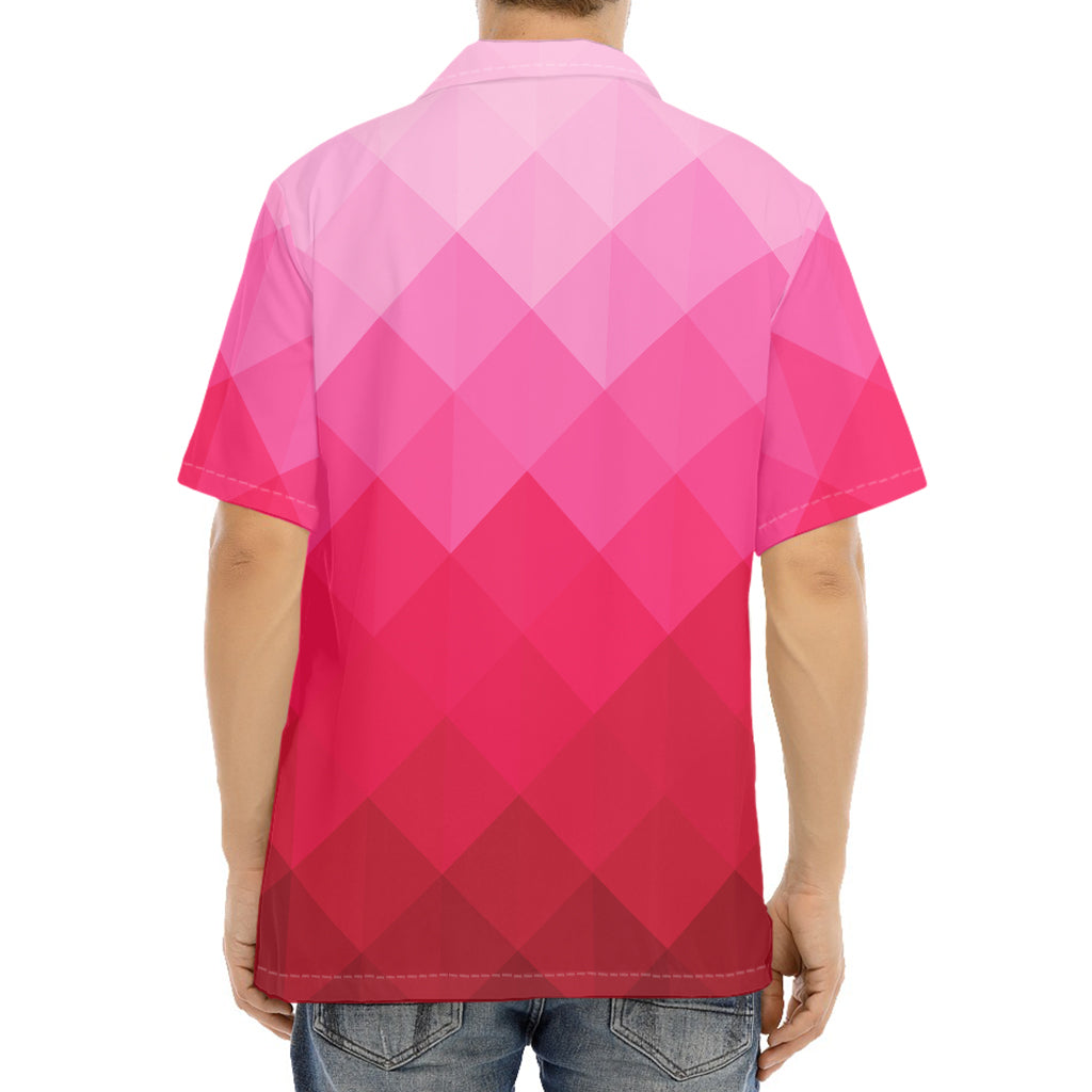 Pink Geometric Square Pattern Print Aloha Shirt