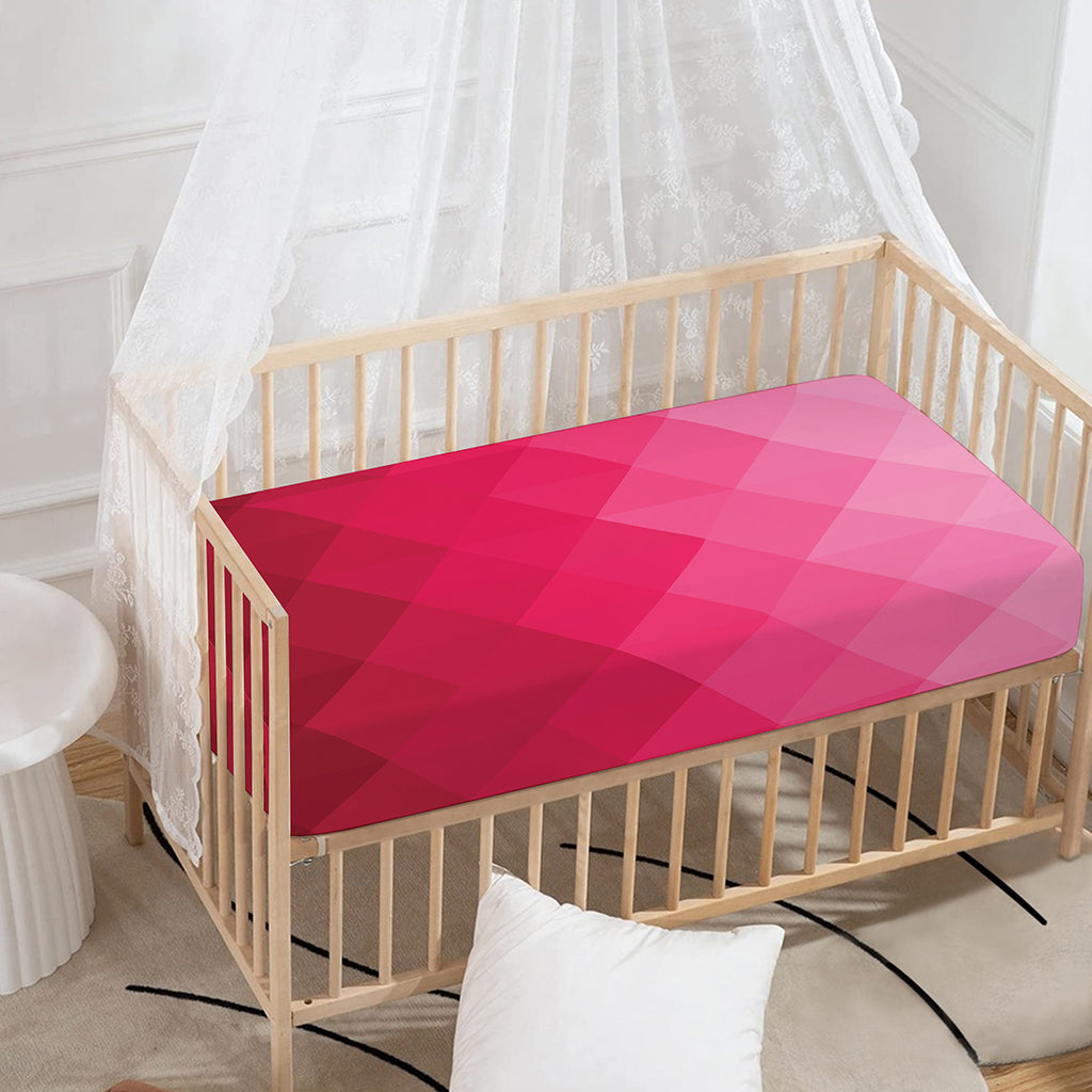 Pink Geometric Square Pattern Print Baby Crib Sheet