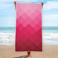 Pink Geometric Square Pattern Print Beach Towel