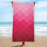 Pink Geometric Square Pattern Print Beach Towel