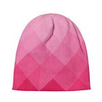 Pink Geometric Square Pattern Print Beanie