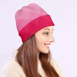 Pink Geometric Square Pattern Print Beanie