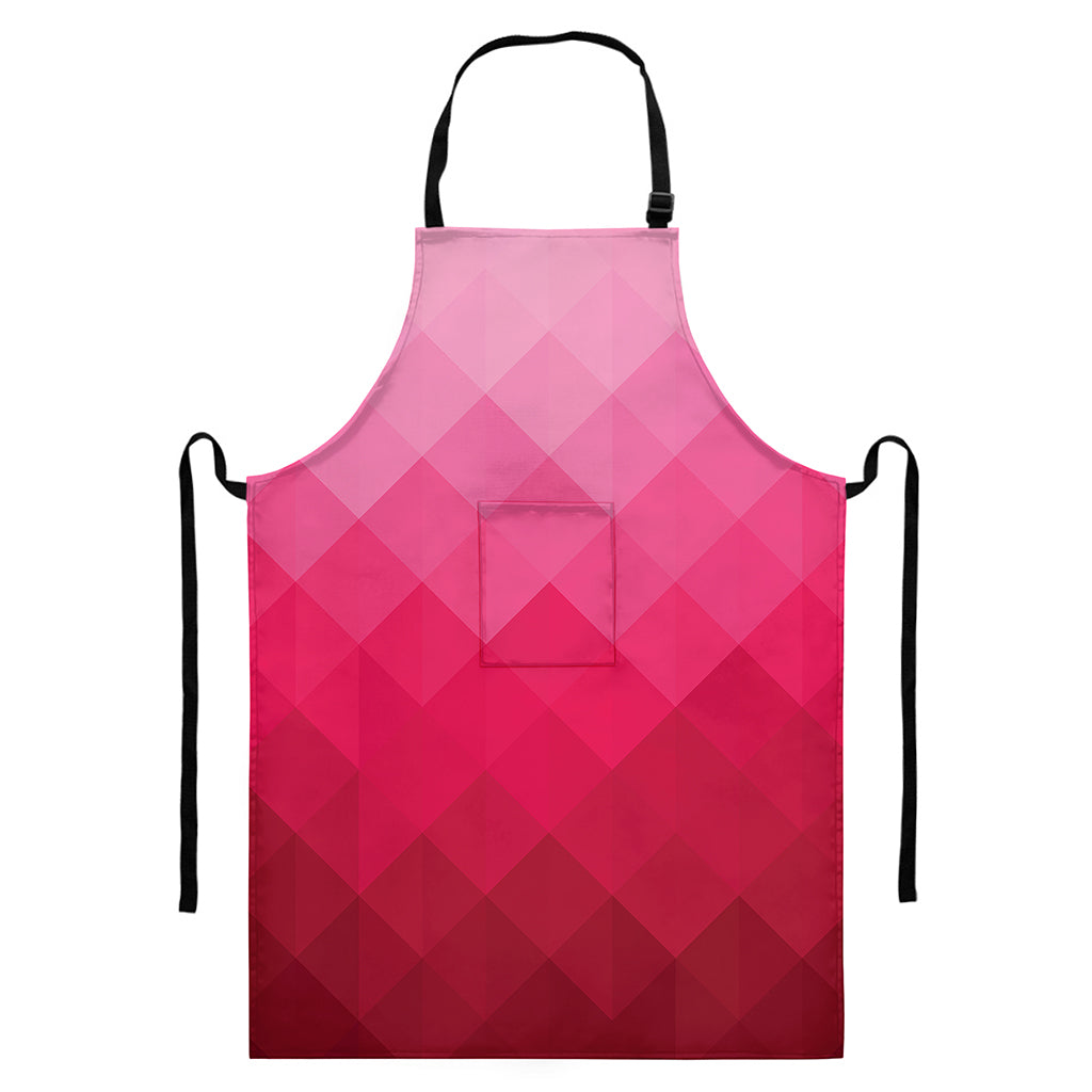 Pink Geometric Square Pattern Print Bib Apron With Pocket
