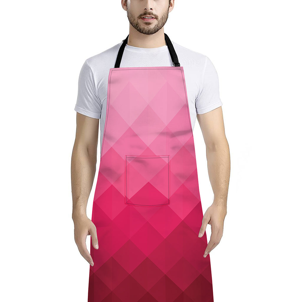 Pink Geometric Square Pattern Print Bib Apron With Pocket