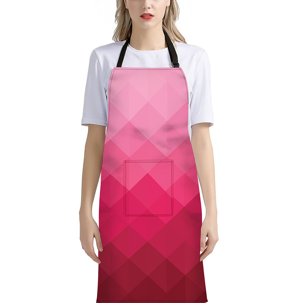 Pink Geometric Square Pattern Print Bib Apron With Pocket