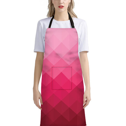 Pink Geometric Square Pattern Print Bib Apron With Pocket