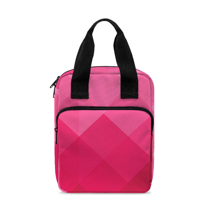 Pink Geometric Square Pattern Print Bible Tote Bag