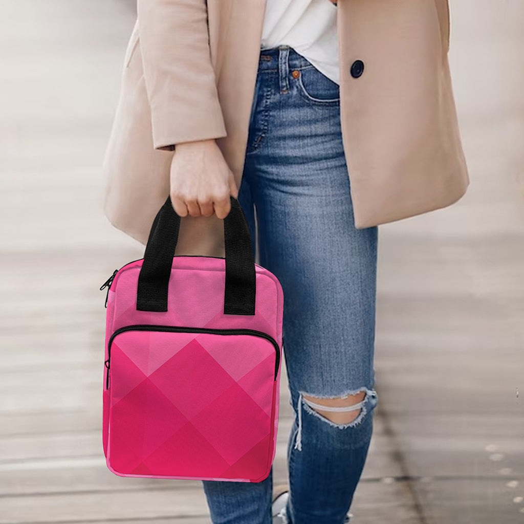 Pink Geometric Square Pattern Print Bible Tote Bag