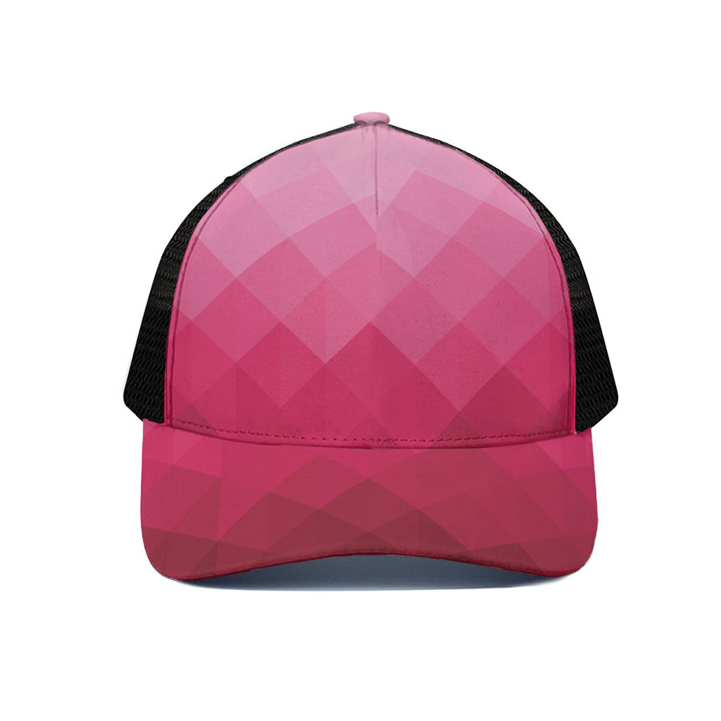Pink Geometric Square Pattern Print Black Mesh Trucker Cap