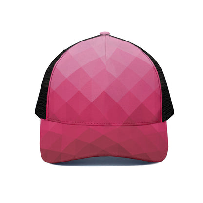 Pink Geometric Square Pattern Print Black Mesh Trucker Cap