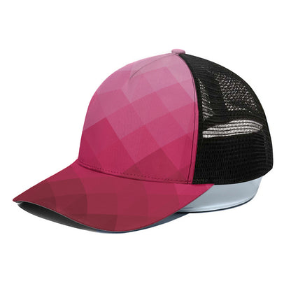 Pink Geometric Square Pattern Print Black Mesh Trucker Cap
