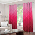 Pink Geometric Square Pattern Print Dimout Grommet Curtains