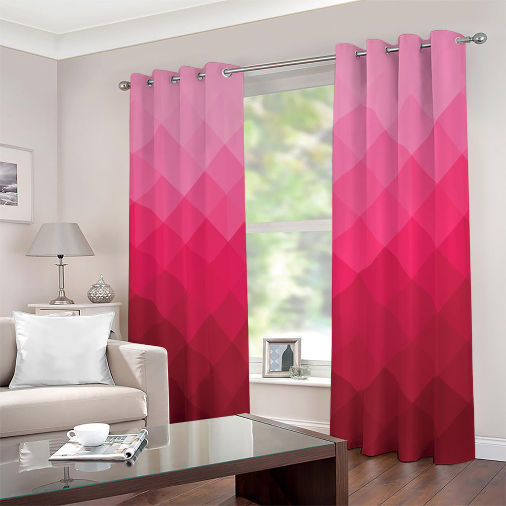 Pink Geometric Square Pattern Print Blackout Grommet Curtains