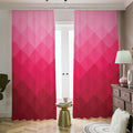 Pink Geometric Square Pattern Print Dimout Pencil Pleat Curtains