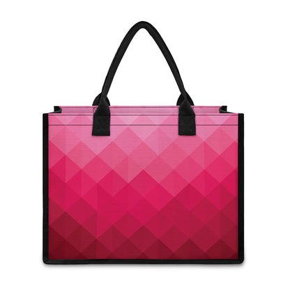 Pink Geometric Square Pattern Print Canvas Tote Bag