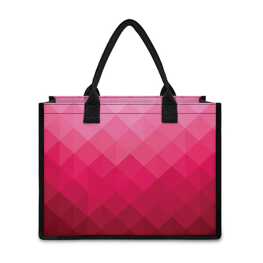 Pink Geometric Square Pattern Print Canvas Tote Bag
