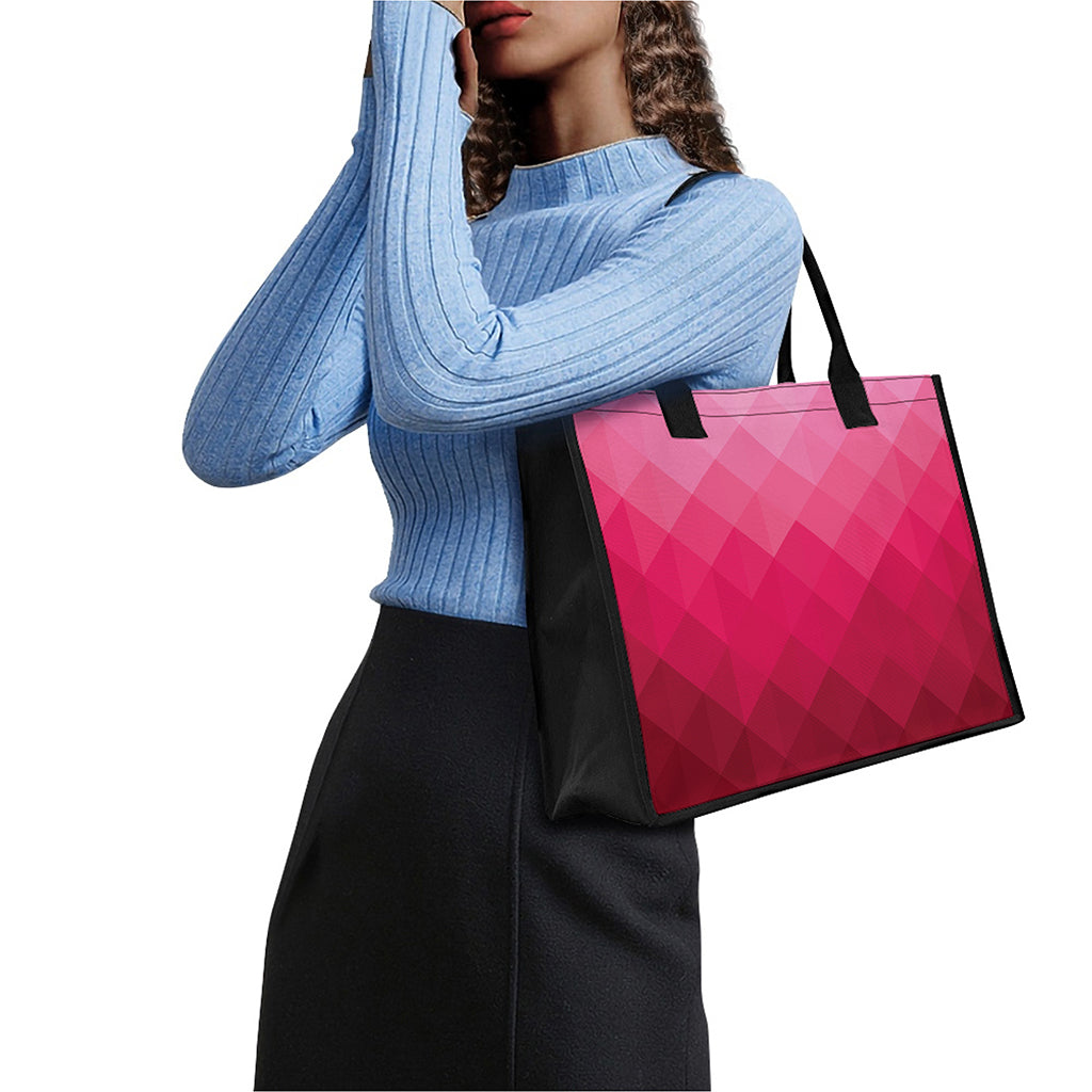 Pink Geometric Square Pattern Print Canvas Tote Bag