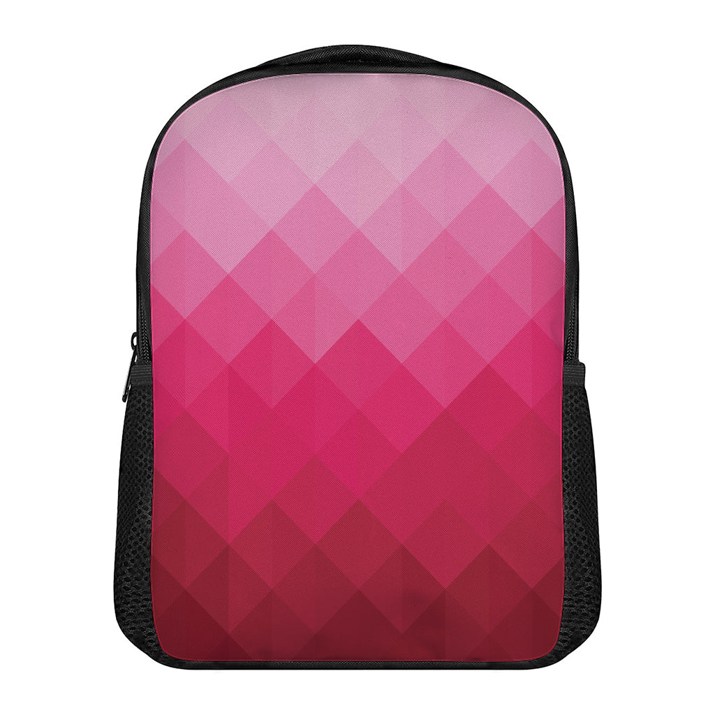 Pink Geometric Square Pattern Print Casual Backpack