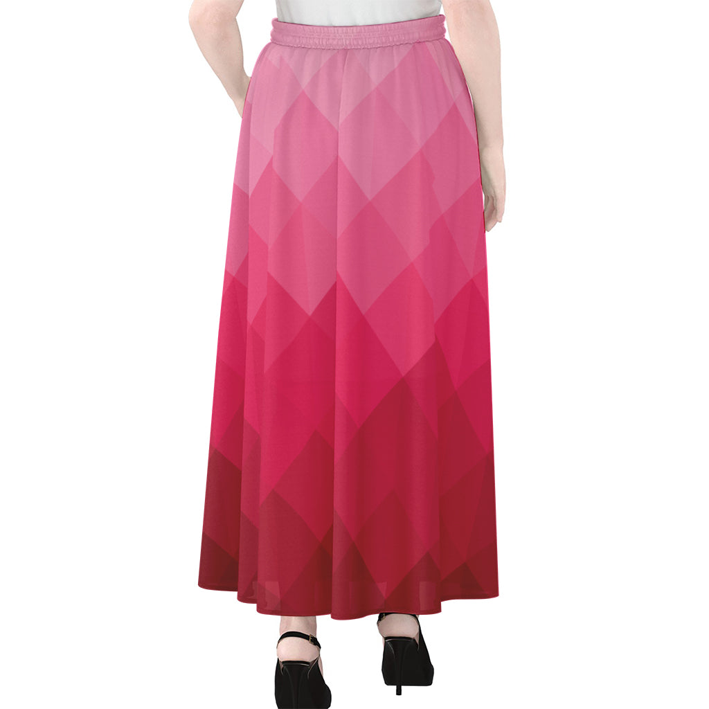 Pink Geometric Square Pattern Print Chiffon Maxi Skirt